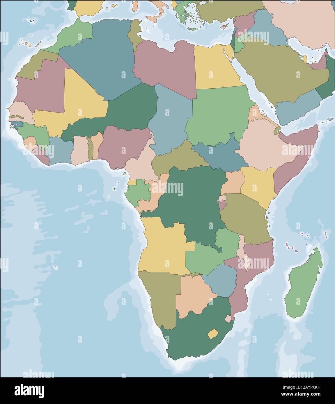 Carte du continent africain avec les pays Illustration de Vecteur