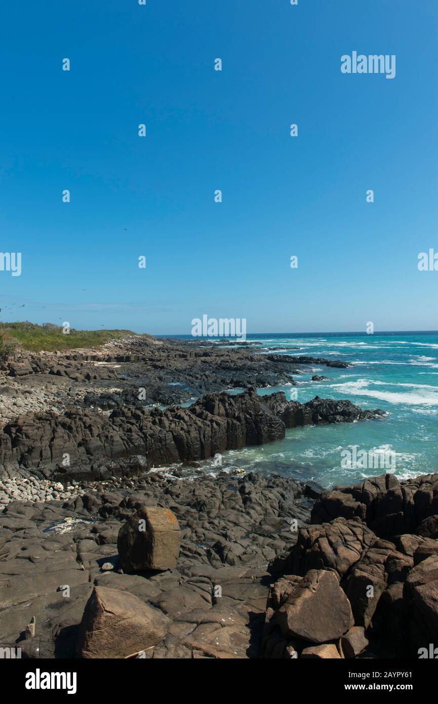 Formations rocheuses de lave le long de la côte de l'île d'Iguana au Panama. Banque D'Images