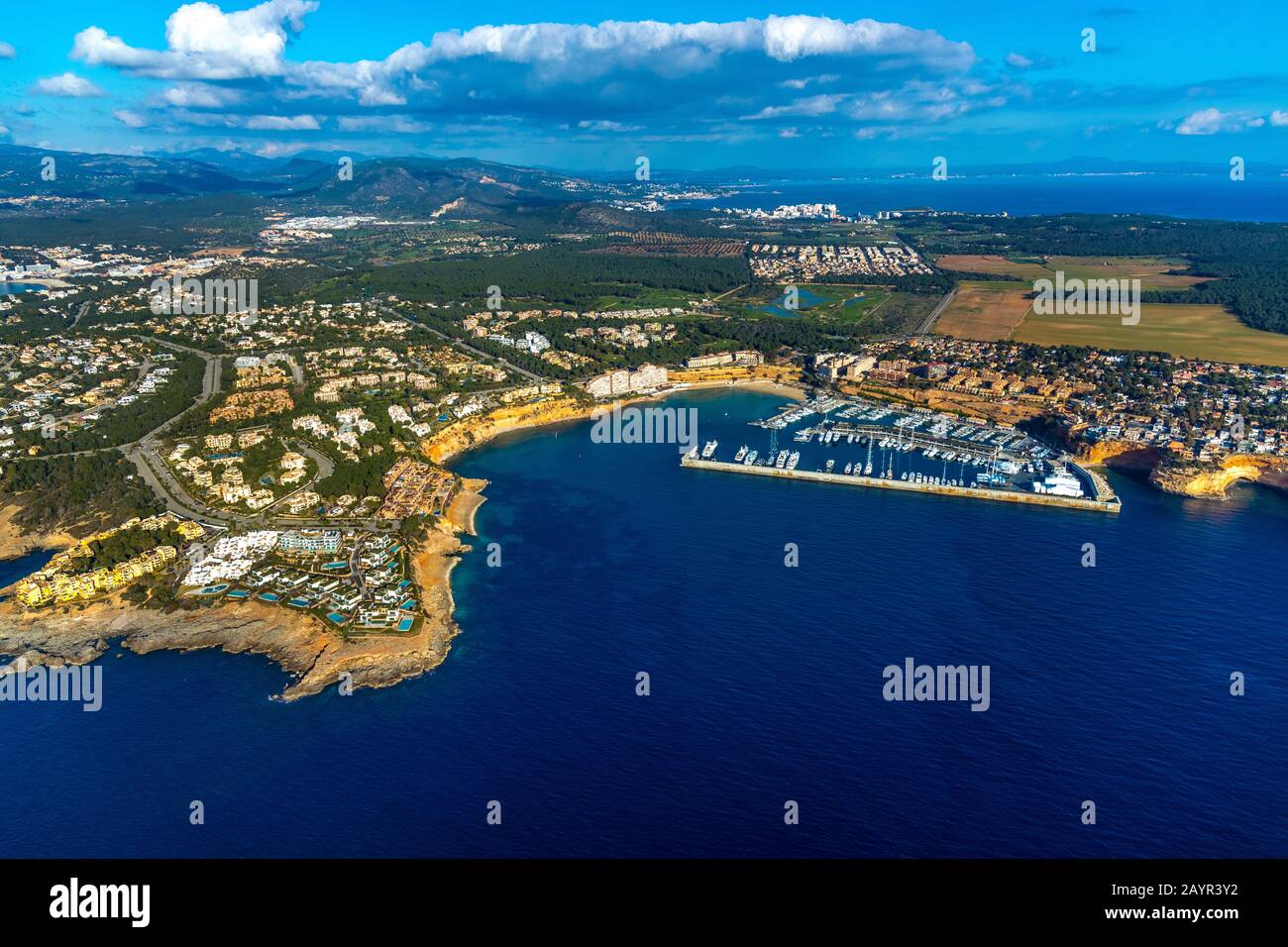 Port Adriano, port, station balnéaire Cap Adriano, 04.01.2020, vue aérienne, Espagne, Iles Baléares, Majorque, El Toro Banque D'Images