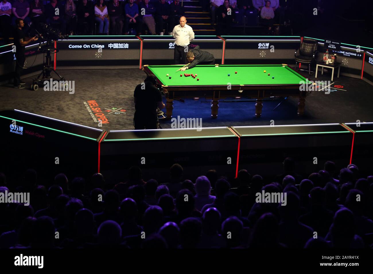Cardiff, Royaume-Uni. 16 février 2020. Kyren Wilson d'Angleterre lors du match final contre Shaun Murphy d'Angleterre . ManBet X Welsh Open snooker 2020, jour 7, dernier jour à la Motorpoint Arena de Cardiff, Pays de Galles du Sud le dimanche 16 février 2020 pic par Andrew Orchard/Andrew Orchard sports photographie/Alay Live news crédit: Andrew Orchard sports photographie/Alay Live News Banque D'Images