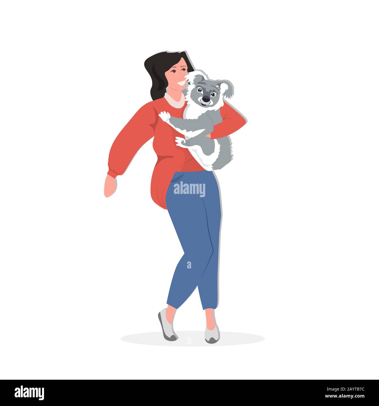 une femme tenant koala sauvera koalas des feux priez pour l'australie aide de volontaires donations bushfire naturel catastrophe concept pleine longueur illustration vectorielle Illustration de Vecteur