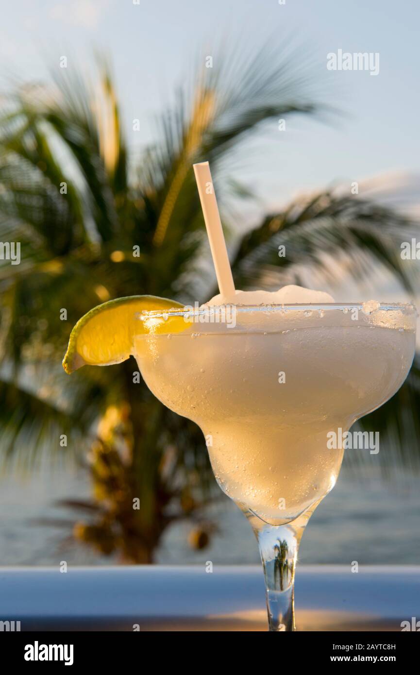 Une boisson de margarita à Playa del Carmen, sur la côte est de la péninsule Yucatán, sur la mer des Caraïbes, dans l'état de Quintana Roo, au Mexique. Banque D'Images