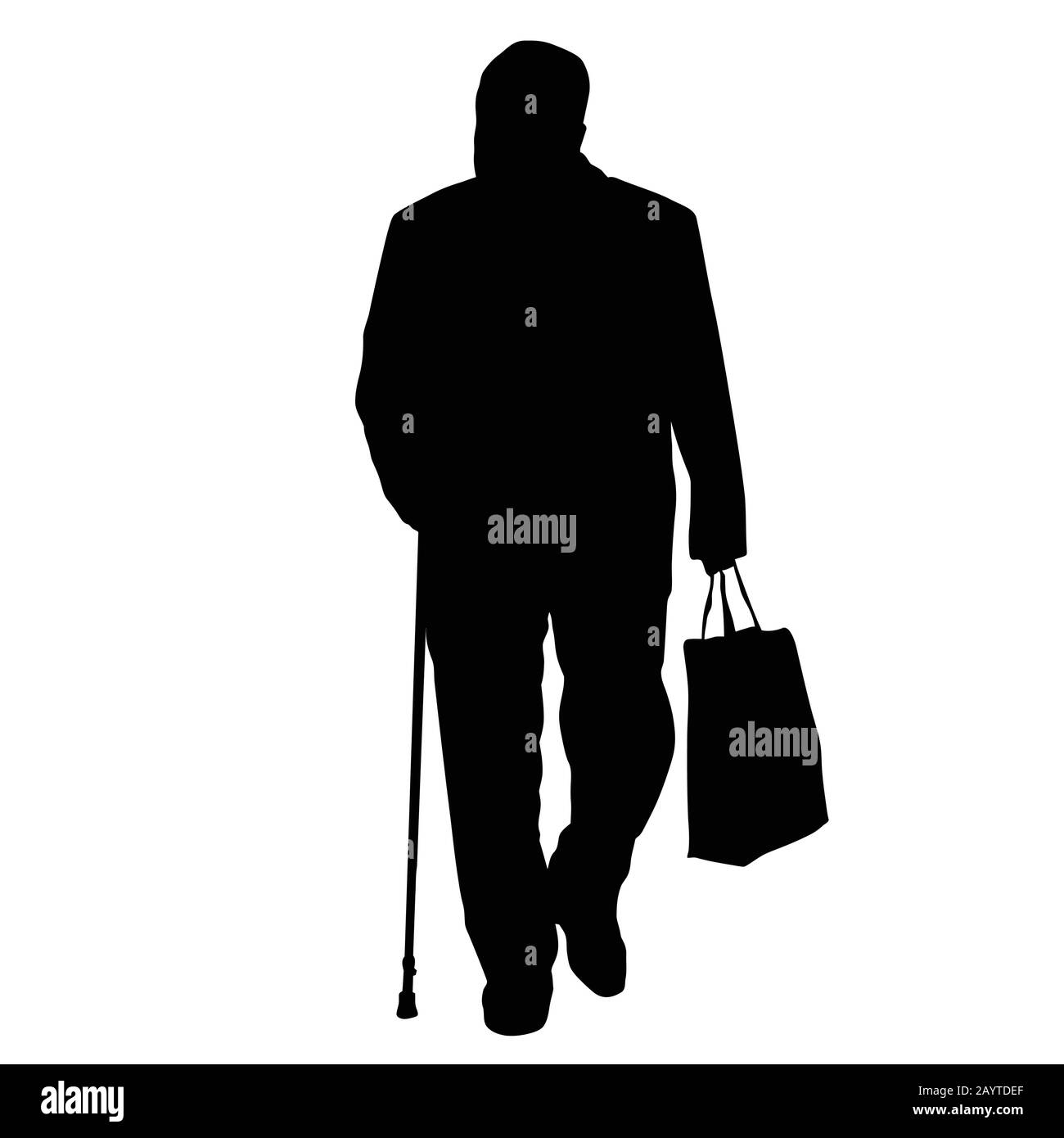 Silhouette d'homme ancien avec bâton et sac à provisions sur fond blanc, illustration vectorielle Illustration de Vecteur