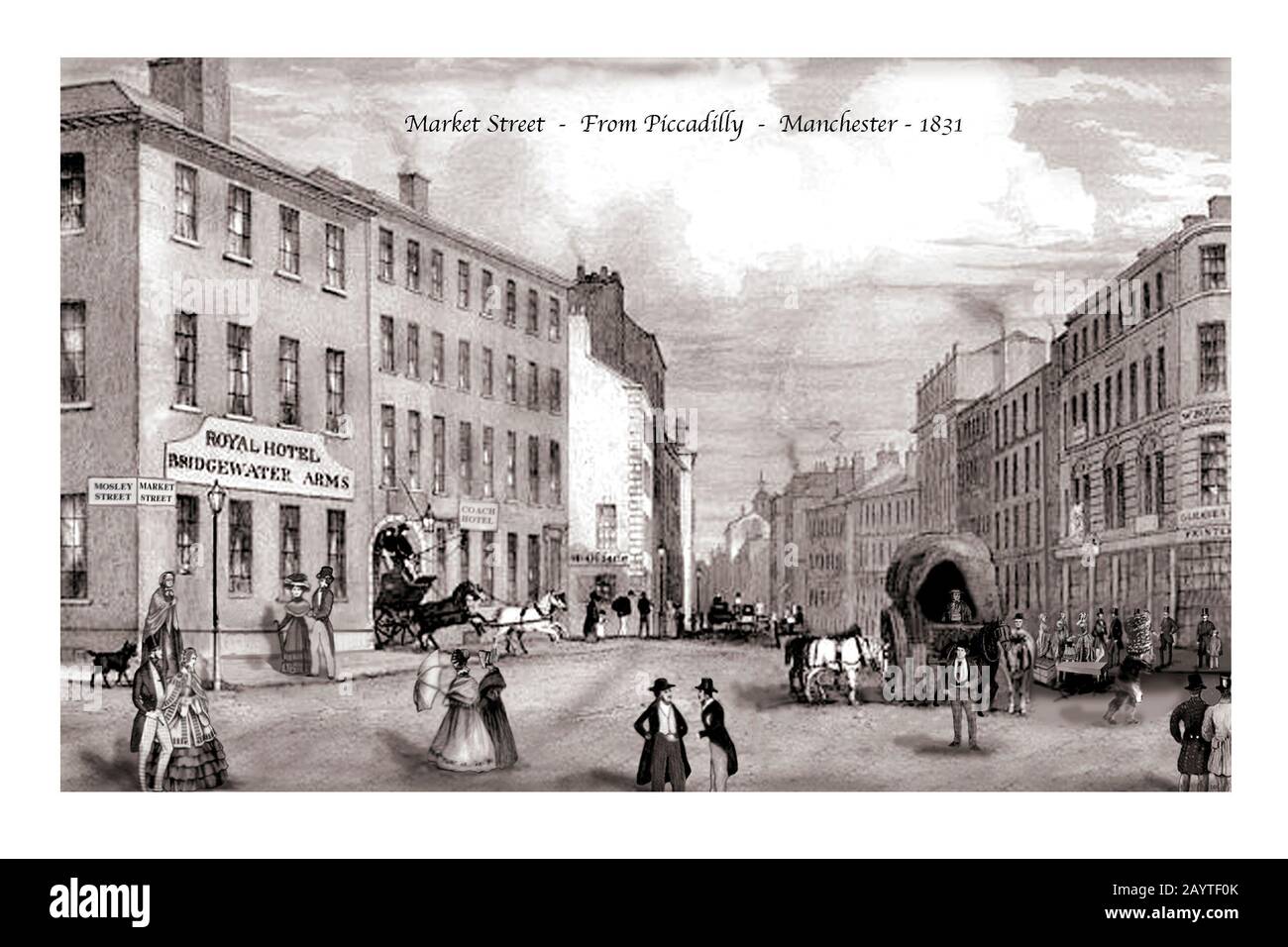 Manchester Market Street de Piccadilly Original Design basé sur un Gravure du XIXe siècle Banque D'Images