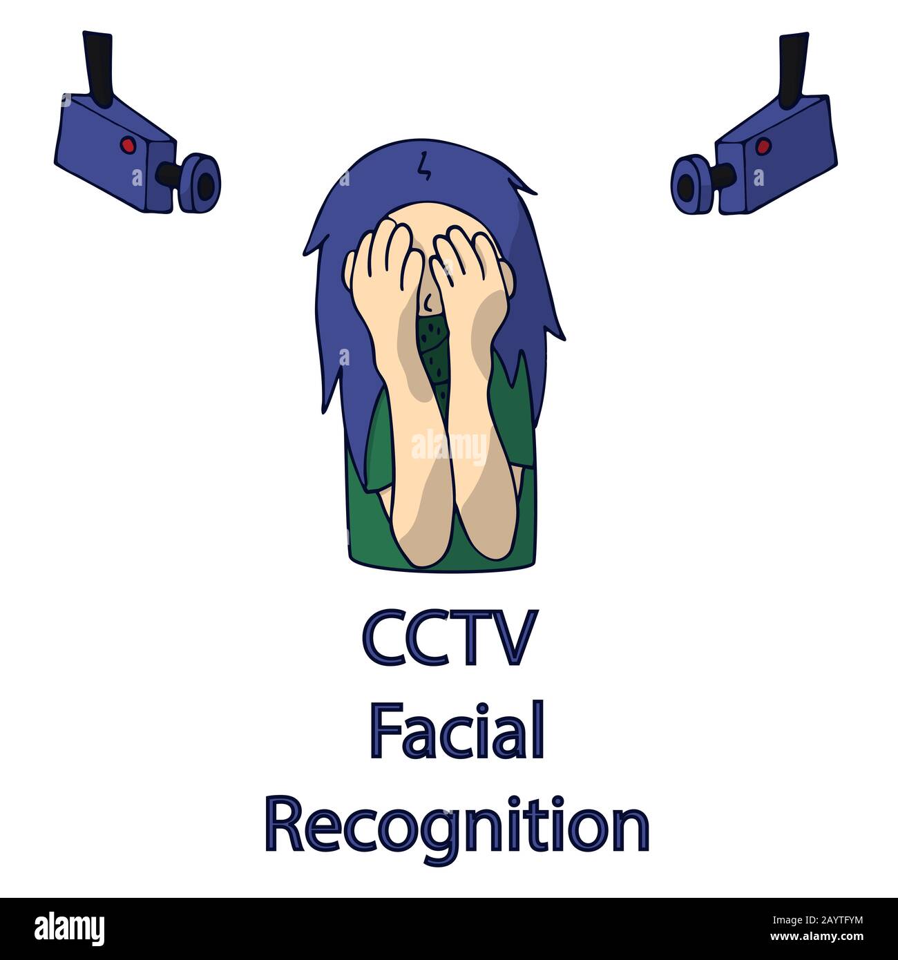 la femme masque son visage avec les mains des caméras de surveillance. reconnaissance faciale cctv. fond blanc illustration vectorielle de stock isolée Illustration de Vecteur
