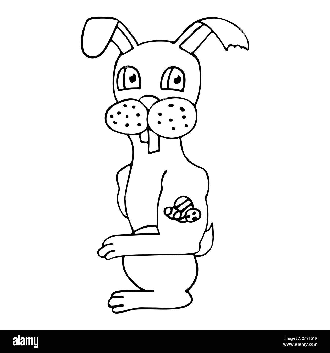 sympa dessin animé lapin de pâques avec tatouage d'œufs de pâques. fond blanc isolé contour illustration vectorielle de stock Illustration de Vecteur