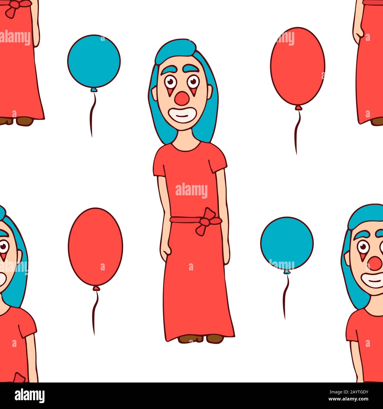 une femme de dessin animé s'est accrochez dans une robe avec des ballons. stock modèle sans couture Illustration de Vecteur