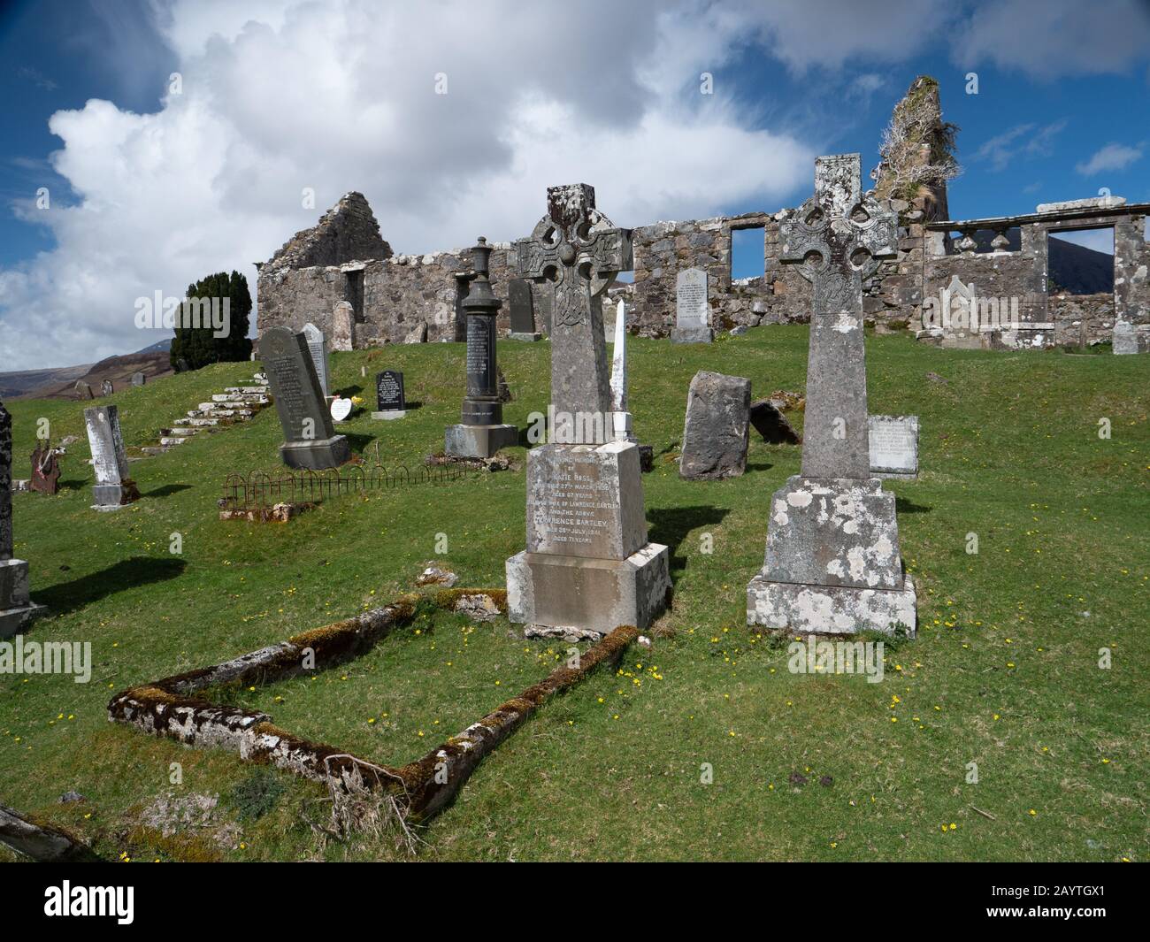 Les ruines de l'ancienne église paroissiale Cill Chriosd ou Kilchrist sur L'île de Skye, Ecosse, Royaume-Uni. Banque D'Images