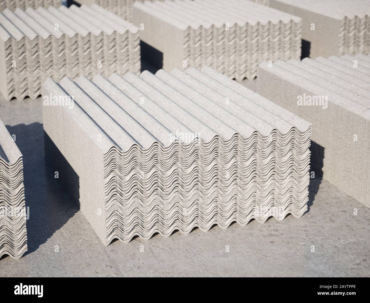 Panneaux de toiture en ciment d'amiante en feuilles ondulées, empilés. illustration du rendu 3d Banque D'Images