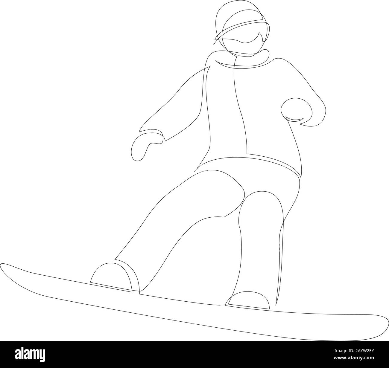 Dessin continu d'une ligne de sport d'hiver de snowboard. Un homme sur le snowboard freestyle. Design minimaliste vectoriel. Illustration de Vecteur