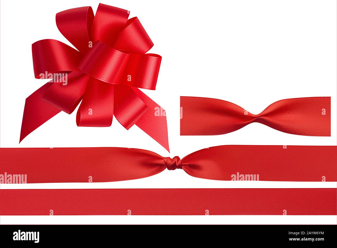 Ensemble pour la conception d'un grand noeud rouge inhabituel, d'un ruban  satin parfait droit rouge et de deux rubans satin avec différents noeuds  isolés sur un fond blanc Photo Stock - Alamy