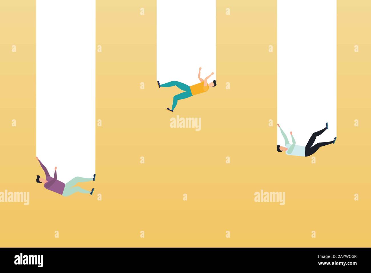 Crise des affaires et récession financière concept vectoriel avec businessmans tomber dans un trou. Style art minimaliste. Symbole de défaillance, de déclin, de bankru Banque D'Images