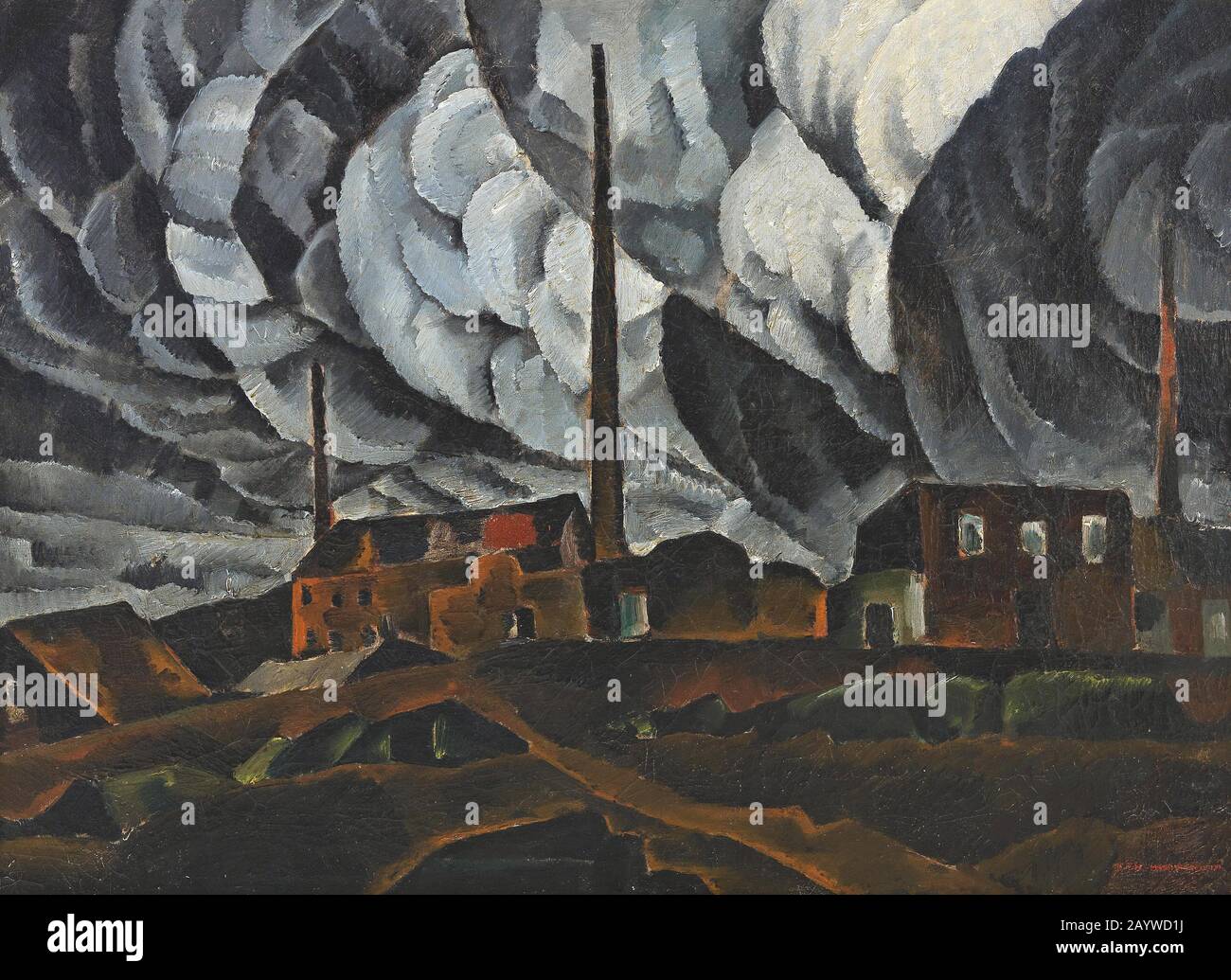 Paysage avec bâtiment d'usine. Musée: COLLECTION privée. Auteur: Ignati Ignatyevitch Nivinsky. Banque D'Images