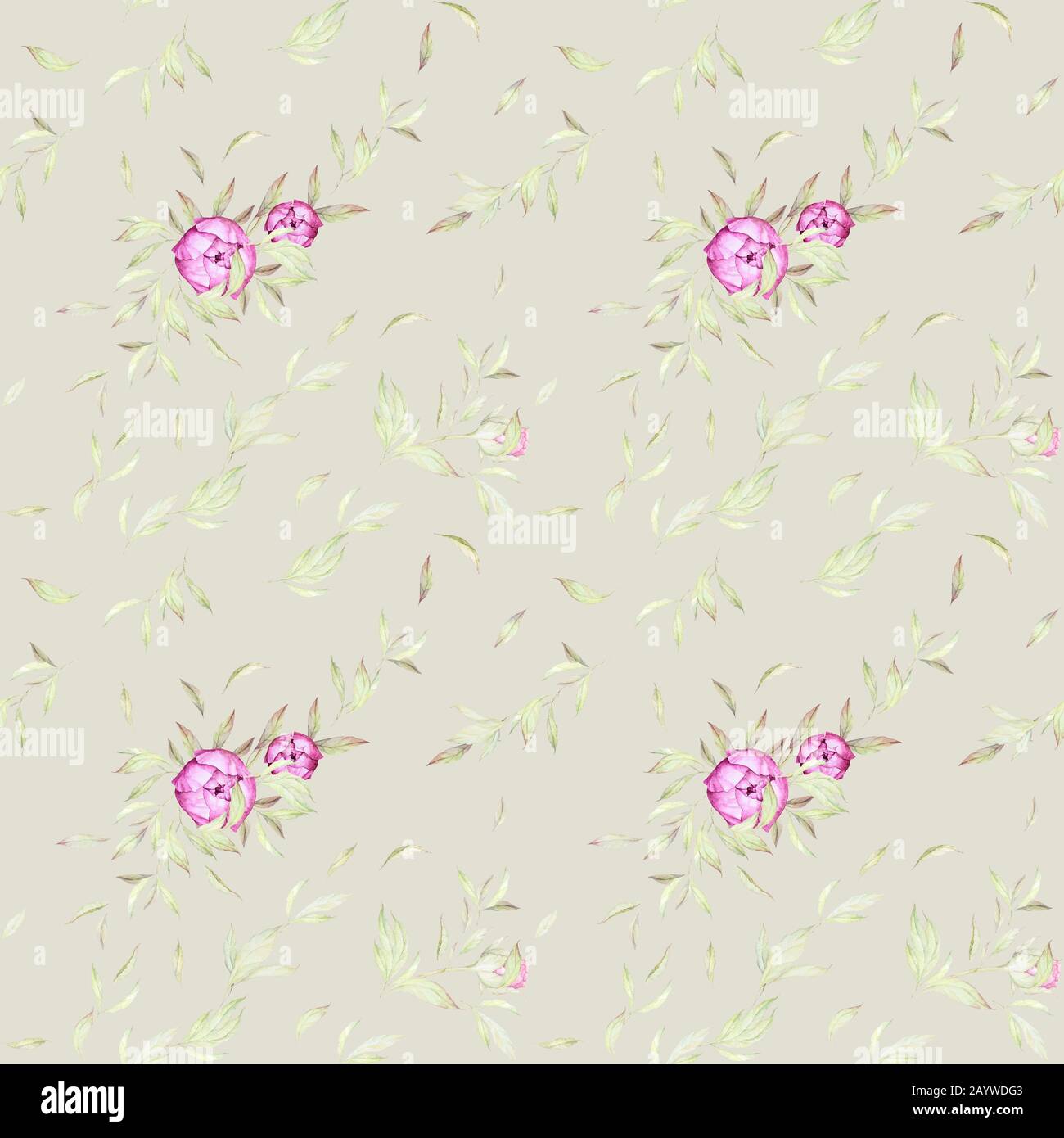 Motif Fleuri Sans Couture. Aquarelle Fleurs Roses. Pivoines De Luxe. Décor Vintage. Fleurs Roses De Luxe, Feuilles. Fond clair. Banque D'Images