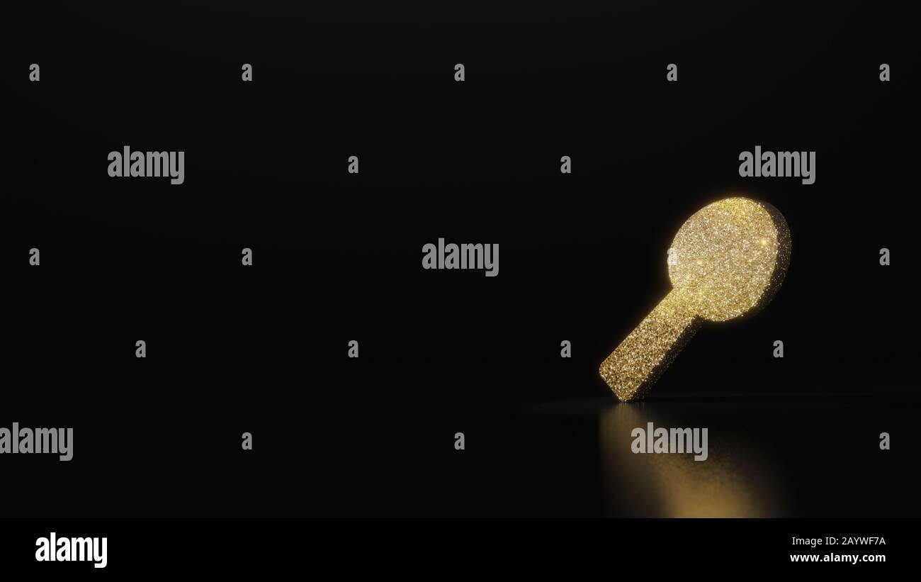 Symbole pailleté or de la cuillère rendu en relief sur fond noir foncé avec réflexion floue avec des taches Banque D'Images