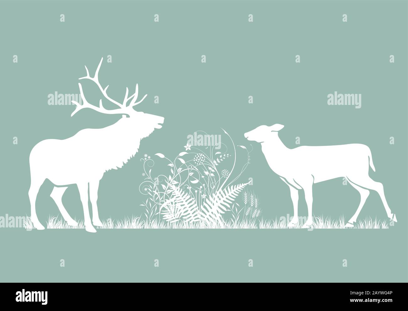 Cerf et doe ensemble dans la nature, illustration Illustration de Vecteur