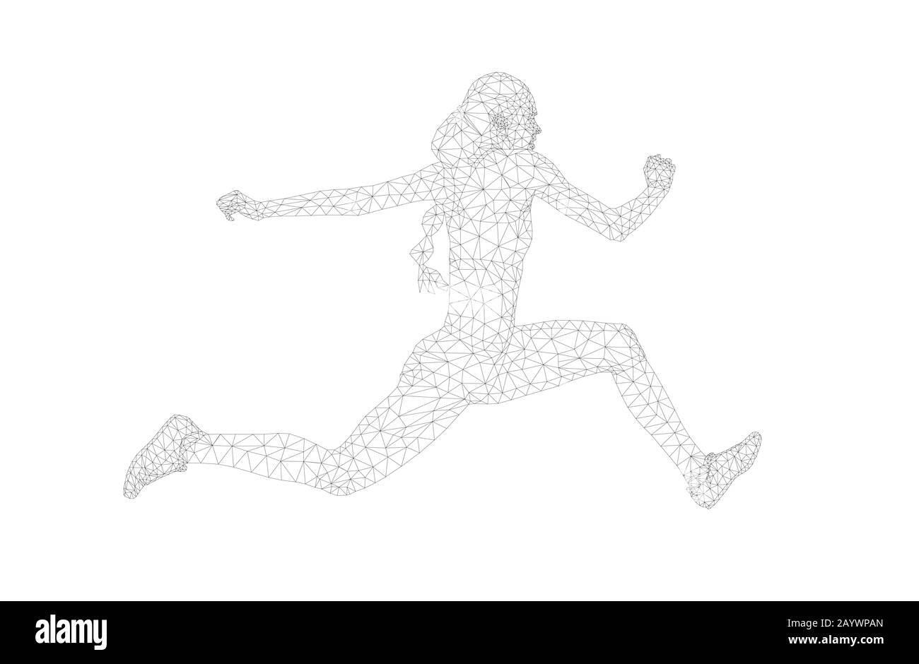 pull féminin athlète dans un vecteur filaire à triple saut polygonal Banque D'Images