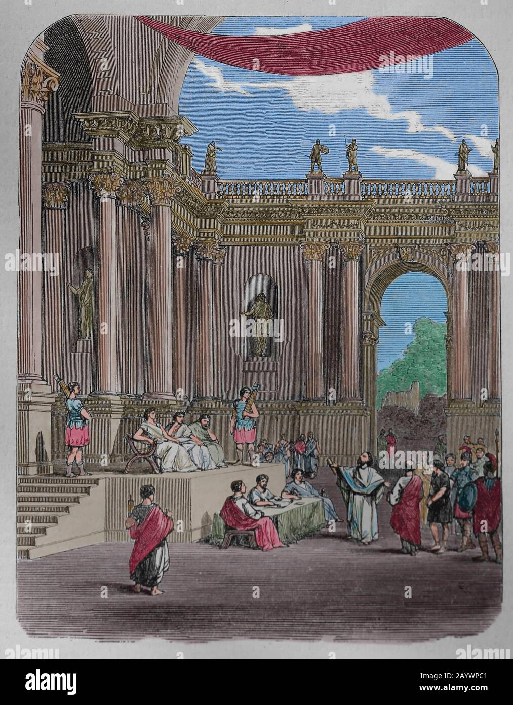 La cour de Pilate ou le prétorium romain. Jérusalem. Gravure, XIXe siècle. Nouveau Testament. Banque D'Images