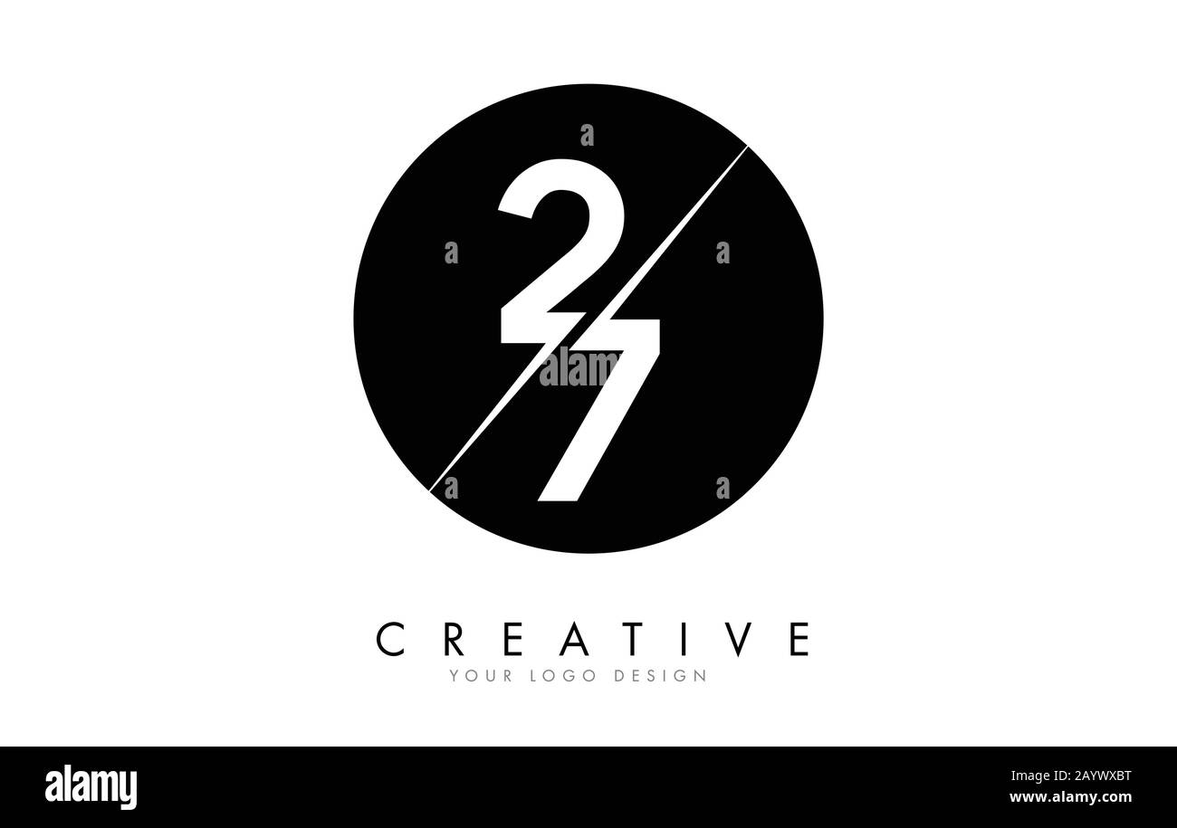 27 2 7 Numéro logo Design avec un fond de Creative Cut et Black Circle. Logo créatif. Illustration de Vecteur