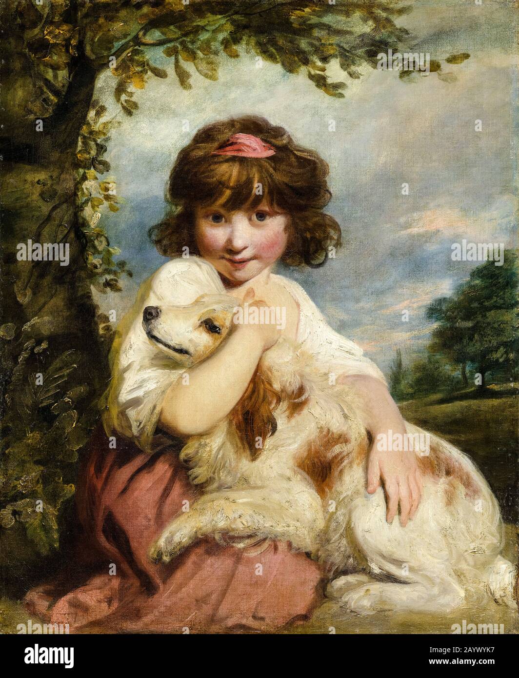 Sir Joshua Reynolds, UNE jeune fille et son chien, portrait peinture, 1780 Banque D'Images