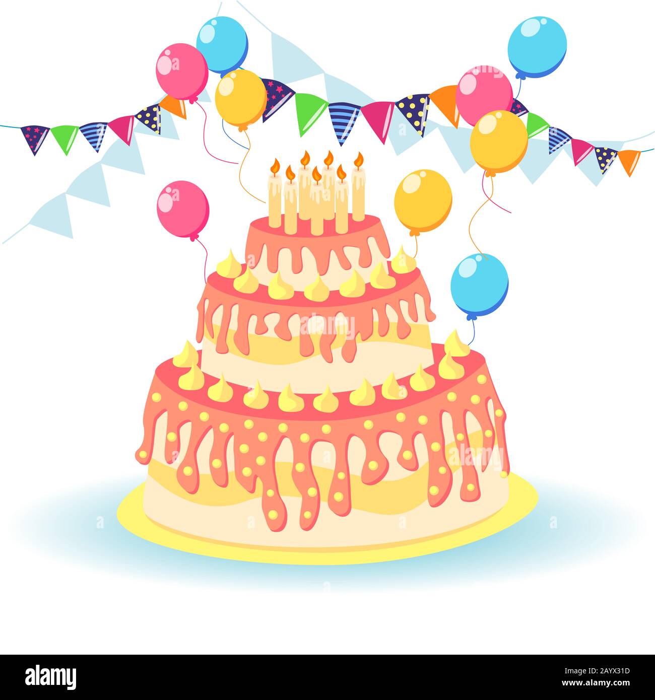 Gateau Anniversaire Avec Bougies Et Creme Isolee Sur Fond Blanc Image Vectorielle Stock Alamy