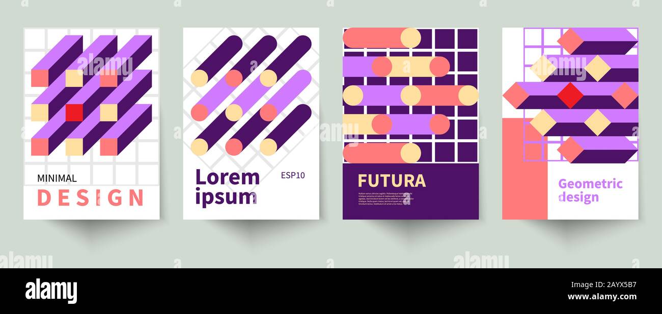 Design minimaliste, ensemble d'affiches de style suisse, arrière-plans géométriques rétro Illustration de Vecteur