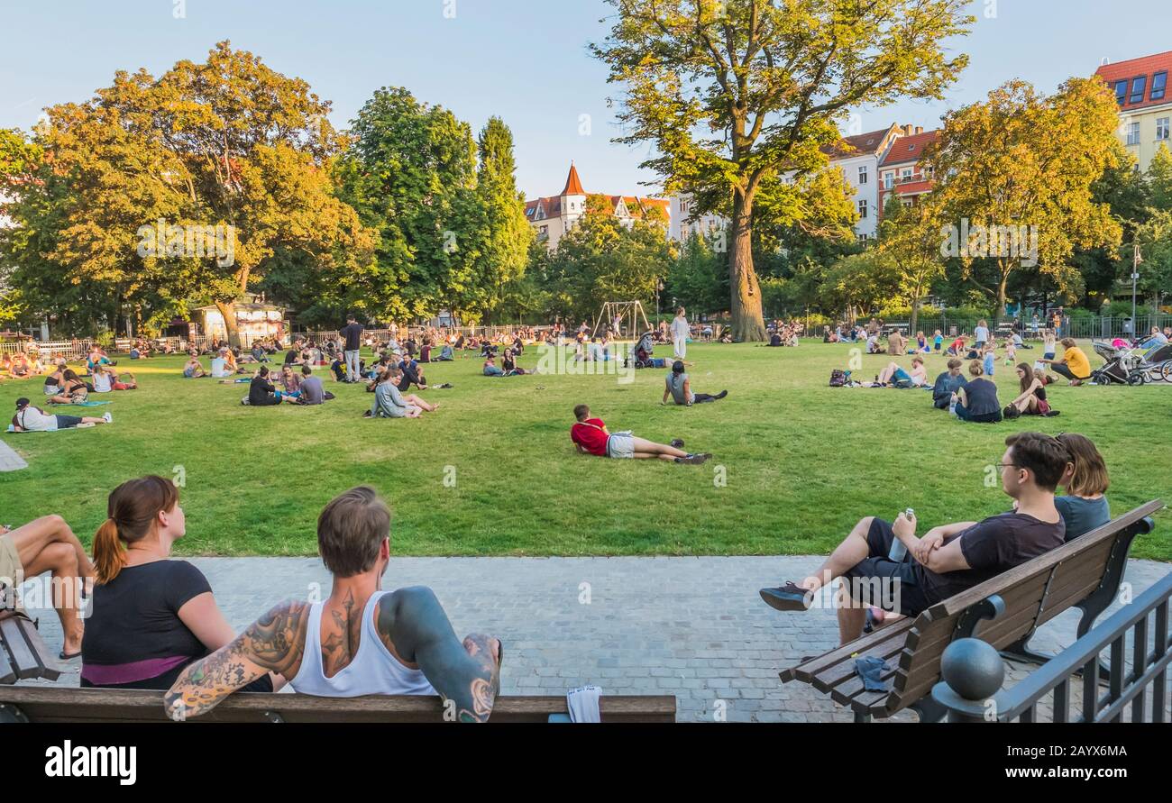 boxhagener platz au crépuscule Banque D'Images