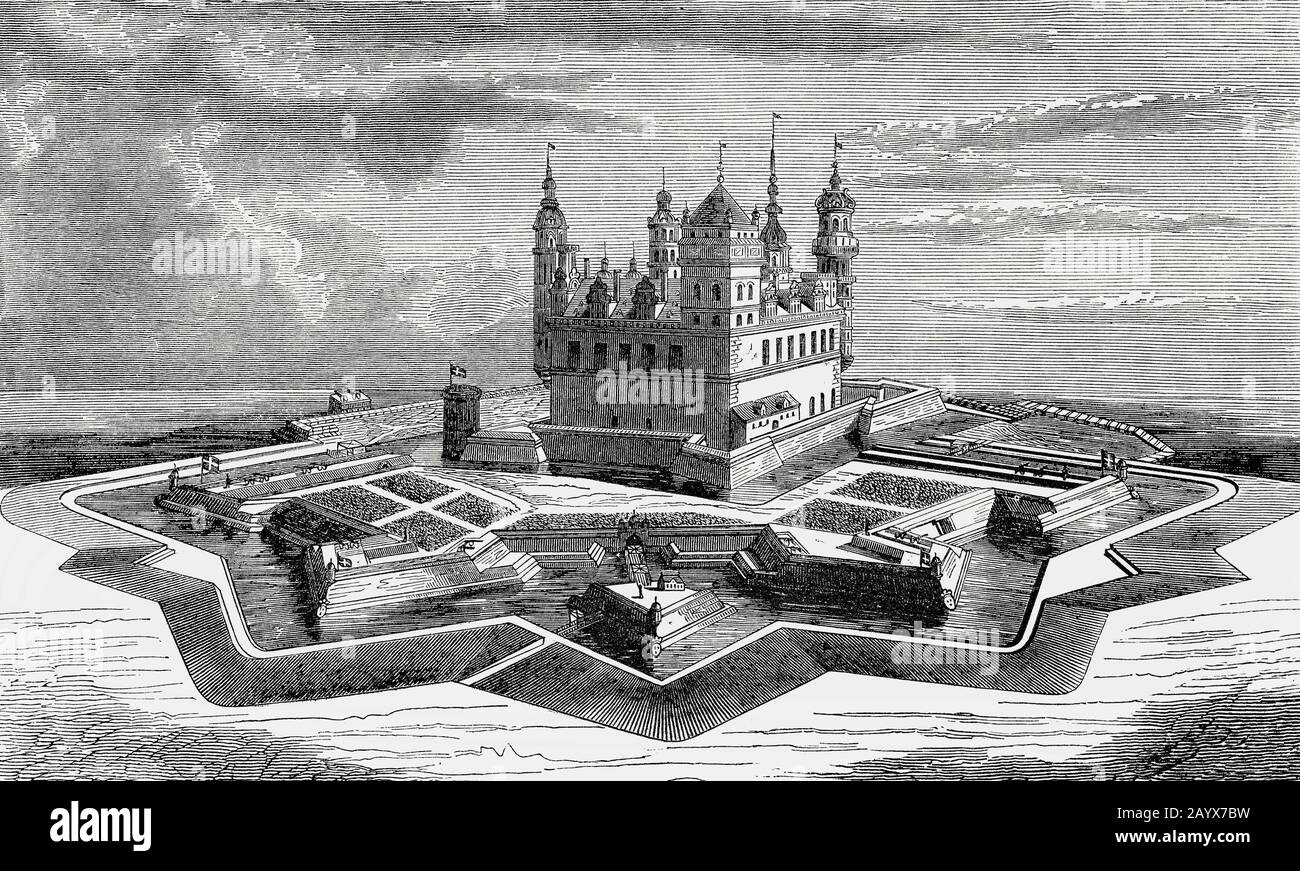 Château de Kronborg , Helsingør, Zélande, Danemark, XIXe siècle Banque D'Images