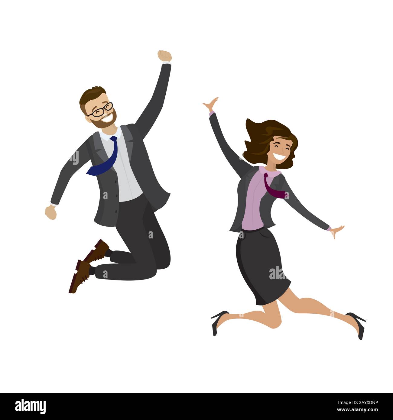 Deux personnes d'affaires heureux de sauter, isolées sur fond blanc, illustration vectorielle de dessin animé Illustration de Vecteur