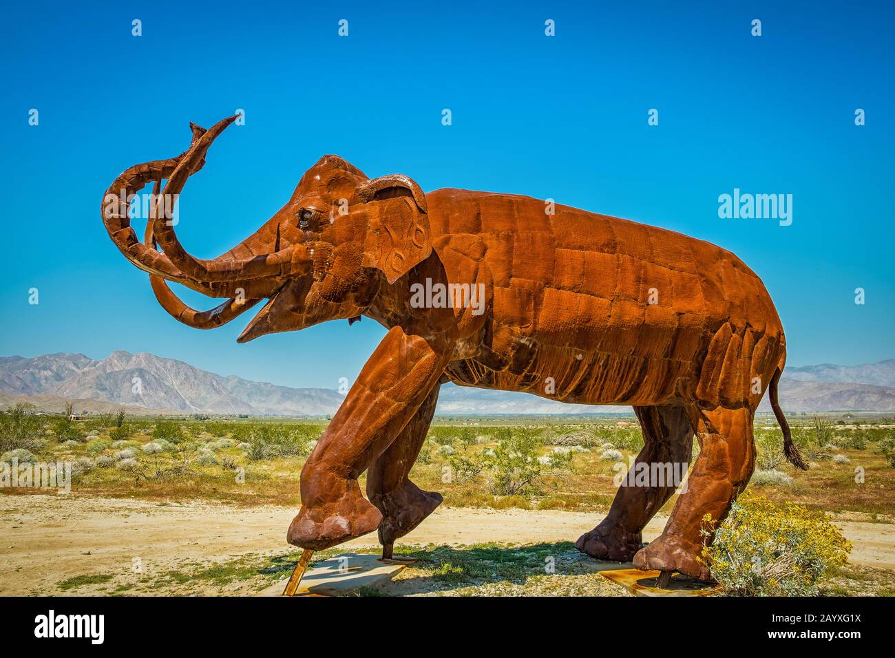 Californie, États-Unis, mars 2019, sculpture d'éléphants de métal par l'artiste Ricardo Breceda dans le parc national du désert d'Anza-Borrego Banque D'Images