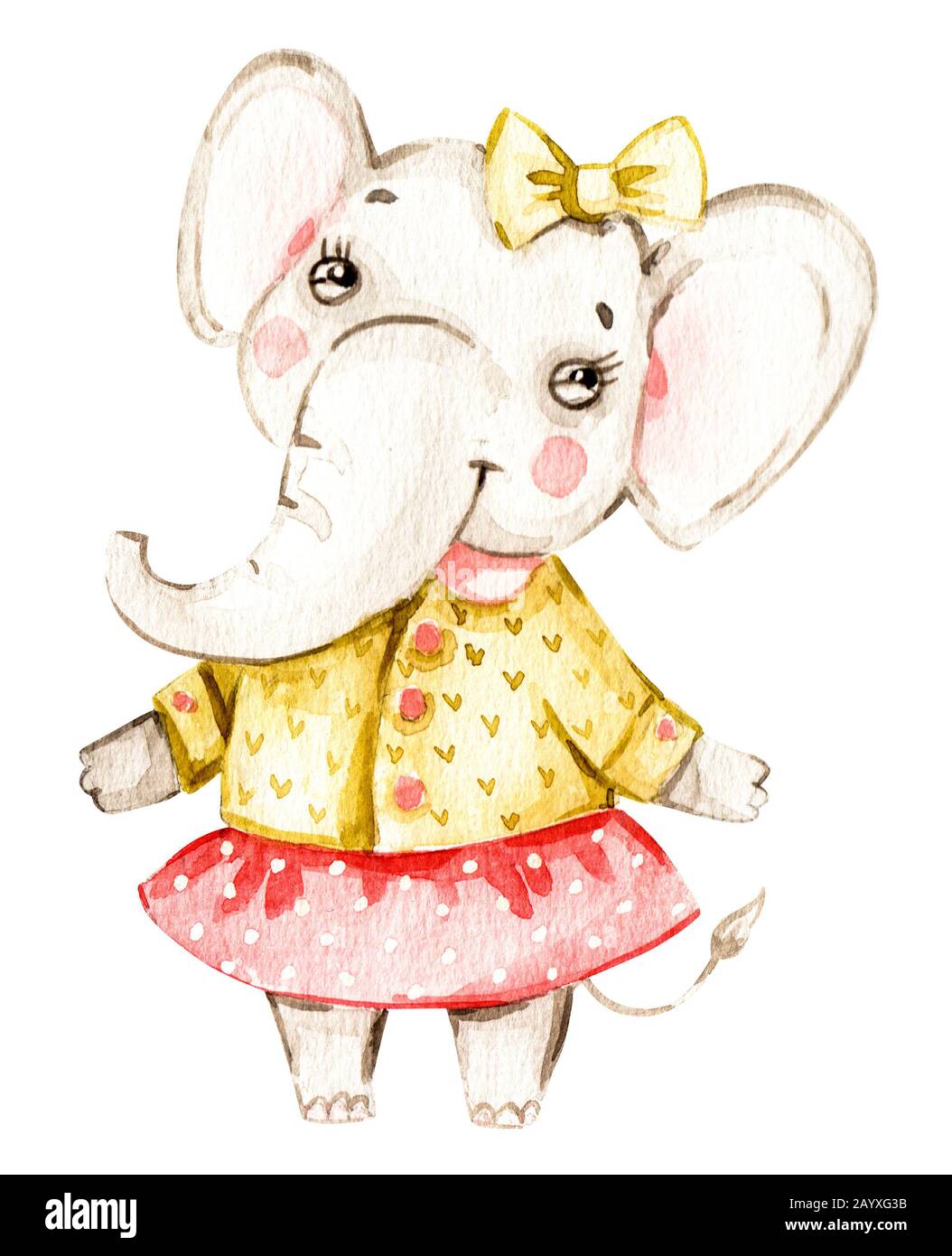 Mignonne fille éléphant pépinière animal isolé illustration pour les enfants. Boho boho boho d'aquarelle bohème d'éléphant de forêt dans des vêtements d'aquarelle image. Perf Banque D'Images