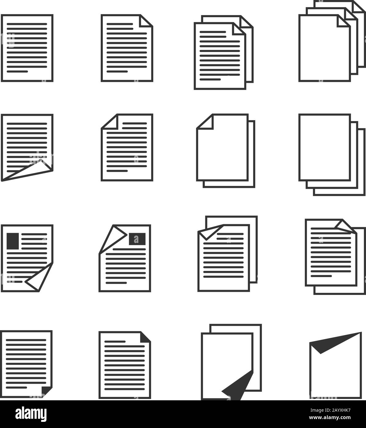 Document papier, jeu d'icônes de vecteur de page. Document de fichier et document de page de papier pour les entreprises Illustration de Vecteur