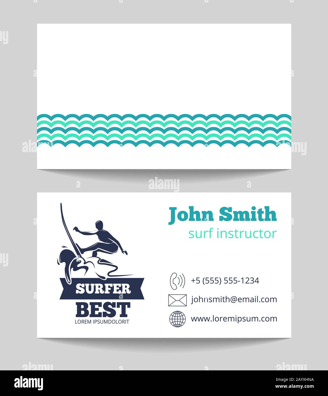 Modèle de carte de visite pour instructeur de surf avec logo. Conception de la carte pour le formateur. Illustration vectorielle Illustration de Vecteur
