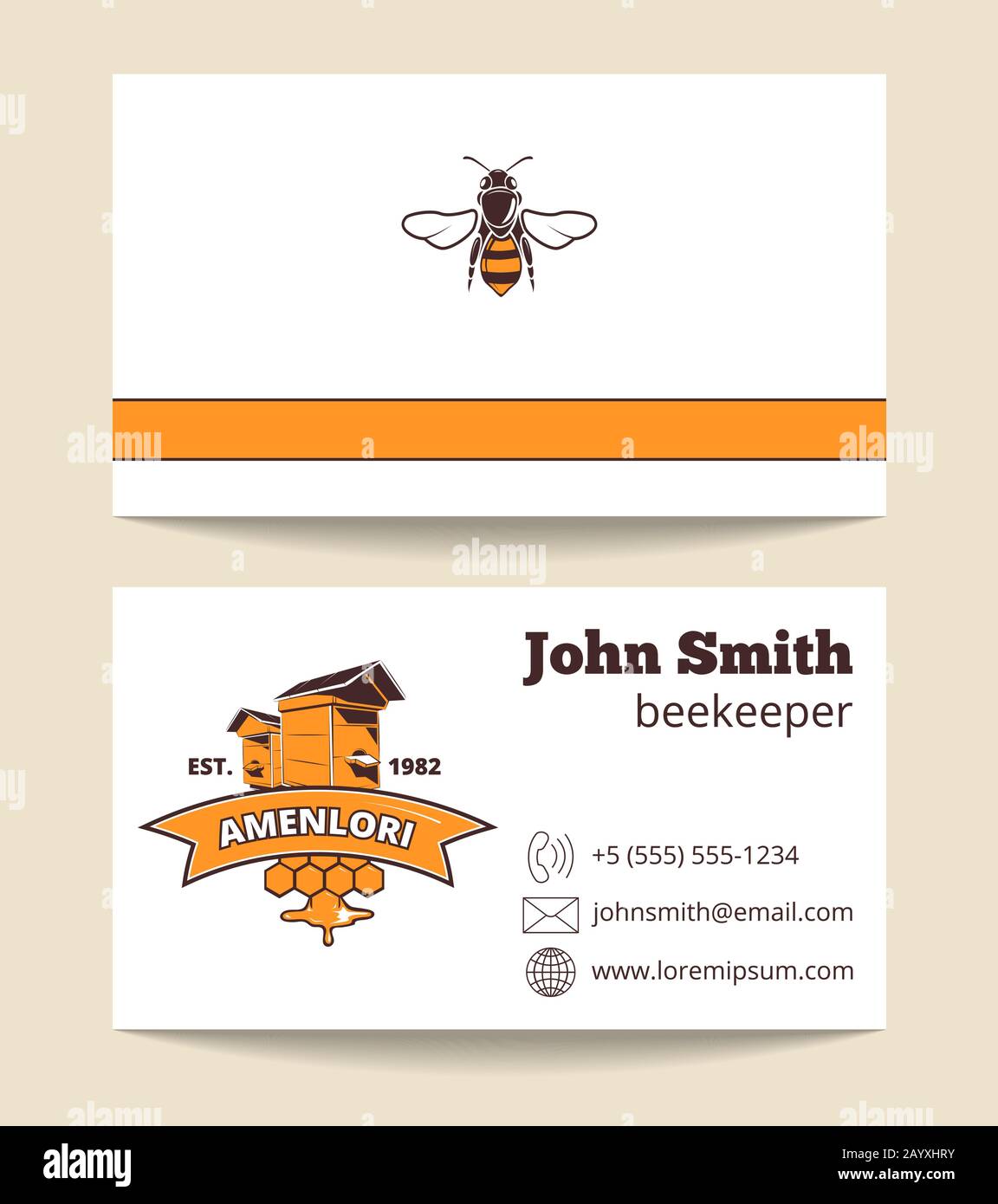 Modèle de carte de visite vectorielle Beekeeper. Illustration plate miel et nid d'abeilles Illustration de Vecteur