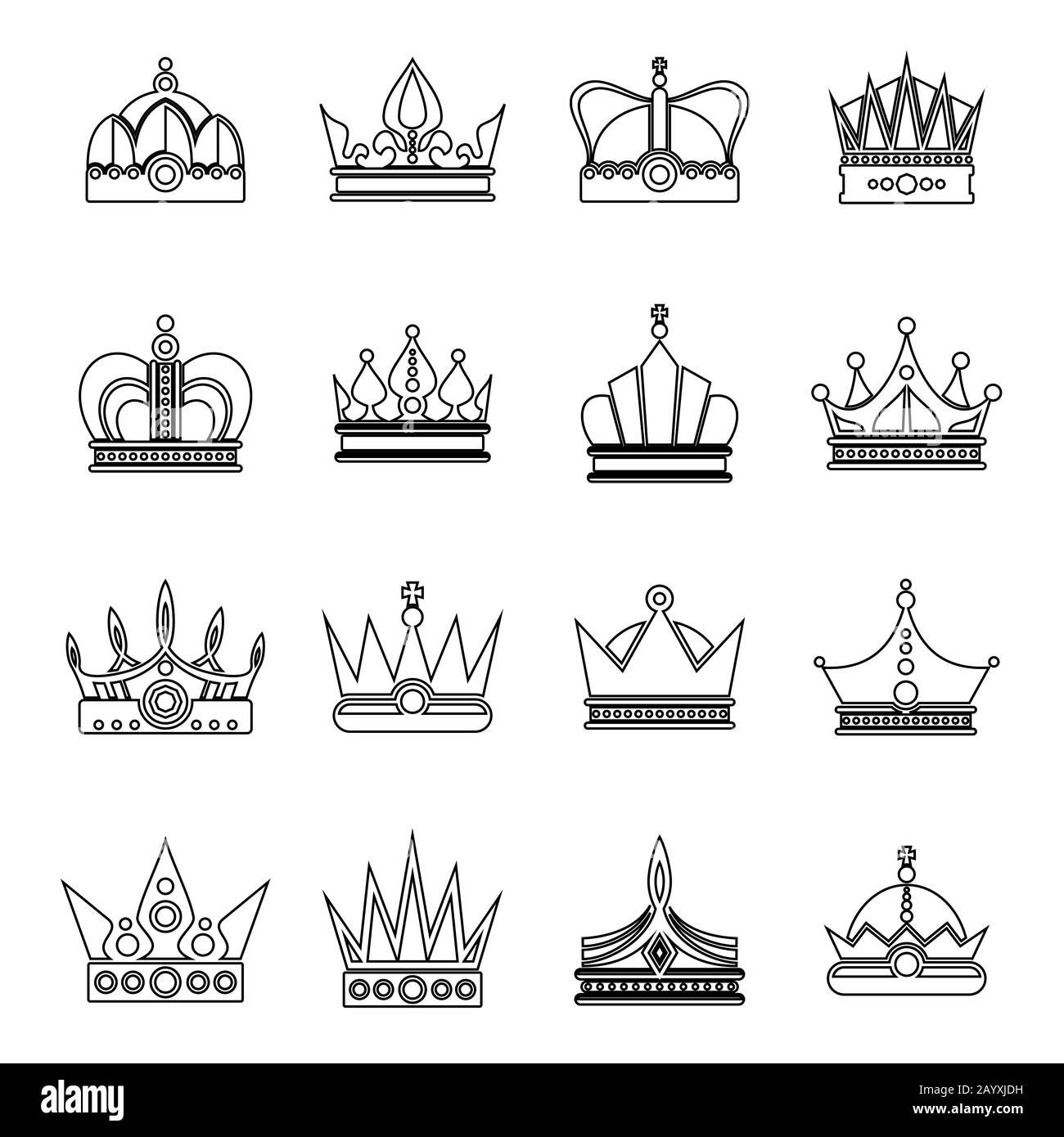 Jeu d'icônes vectorielles couronne. Couronnes en ligne style art sur blanc Illustration de Vecteur