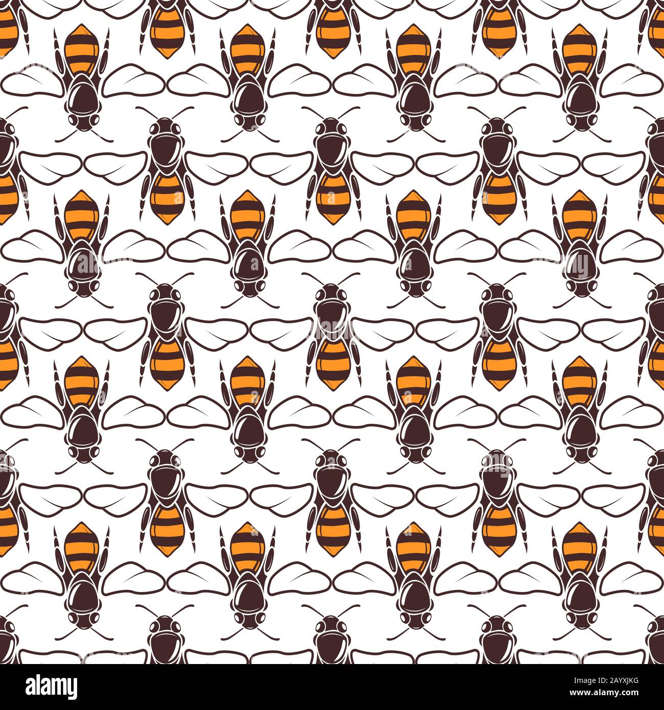 Les abeilles vectorisent un motif sans couture sur la couleur blanche. Arrière-plan organique et illustration d'insectes Illustration de Vecteur