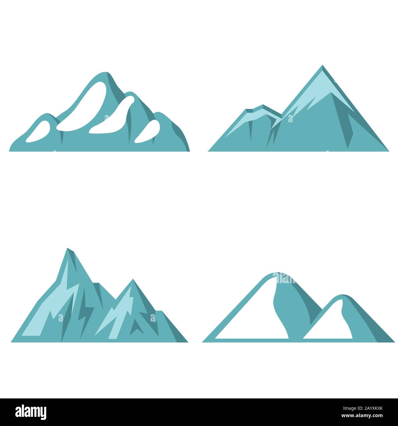 Icônes plates de montagne bleues sur fond blanc. Logo Element pour la compagnie de voyage. Illustration vectorielle Illustration de Vecteur