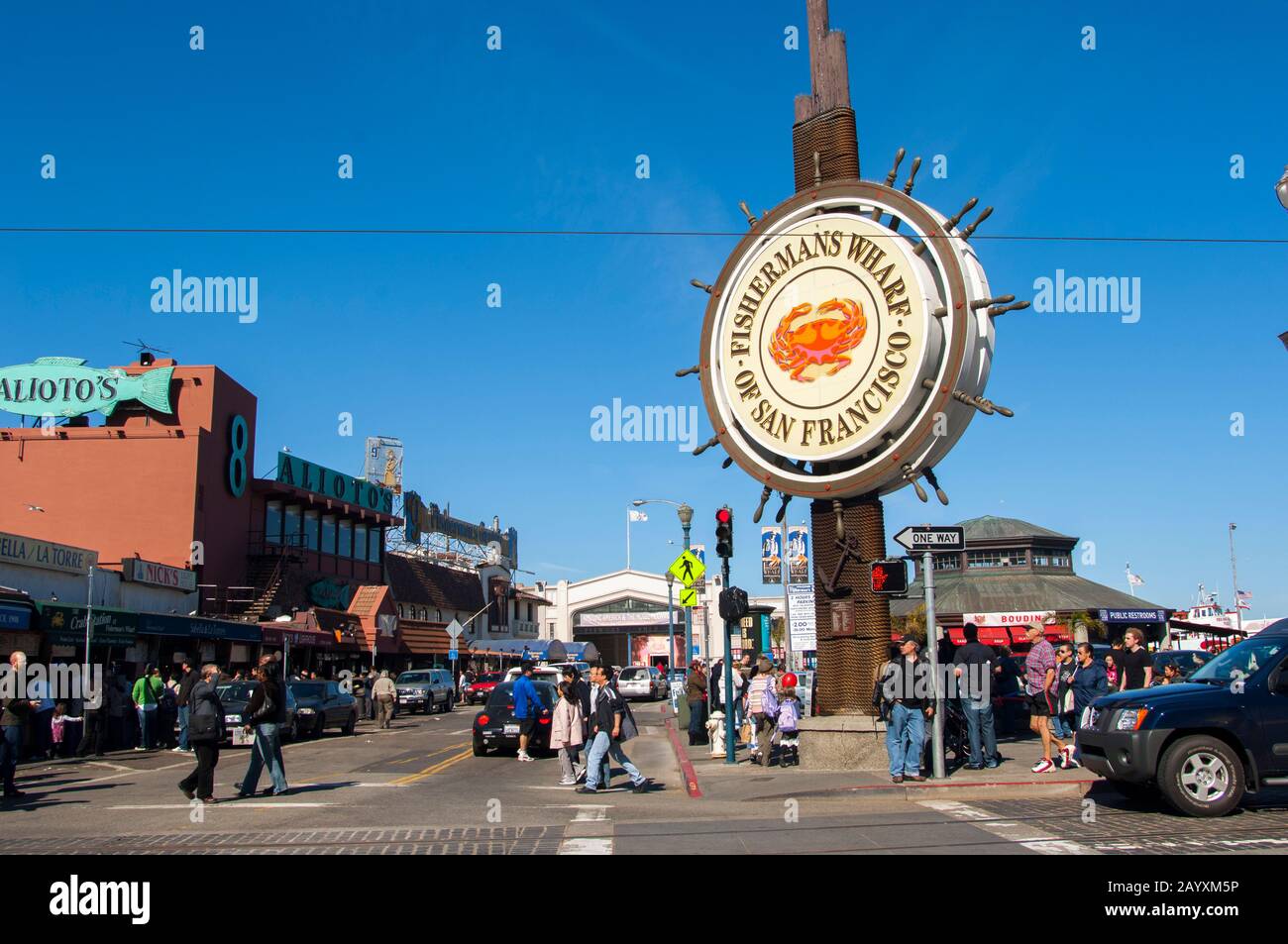Le Fisherman's Wharf et connectez-vous à San Francisco, Californie, États-Unis. Banque D'Images