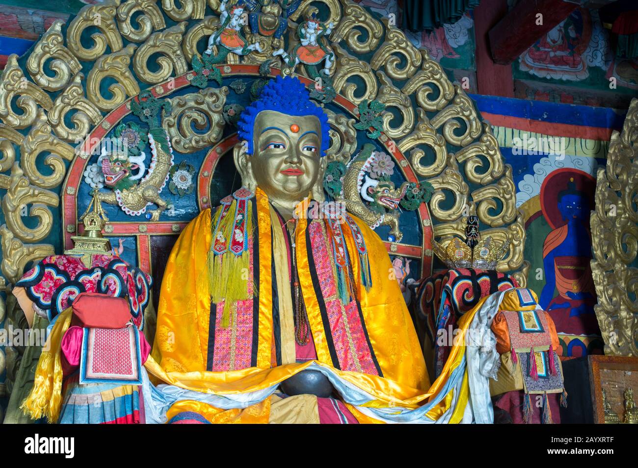 Statue de Bouddha à l'intérieur du temple de Zuu occidental, qui fait partie du monastère d'Erdene Zuu à Kharakhorum, en Mongolie, le plus grand monastère de Mongolie, (Worl de l'UNESCO Banque D'Images