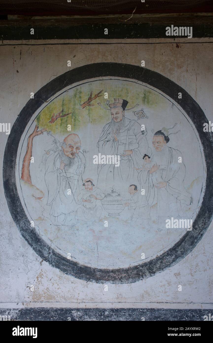Ancienne peinture murale sur la porte des temples de Zuu, partie du complexe monastère d'Erdene Zuu à Kharakhorum, Mongolie, le plus grand monastère de Mongolie, (ONU Banque D'Images