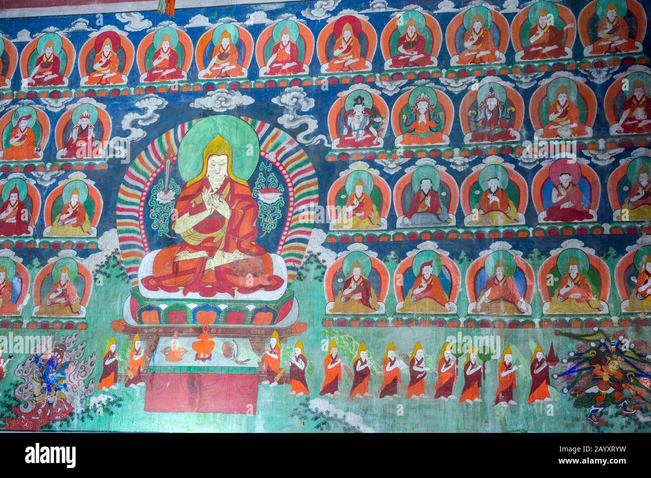 Peintures murales à l'intérieur du temple de Zuu dans l'est, qui fait partie du monastère d'Erdene Zuu à Kharakhorum, en Mongolie., Mongolias plus grand monastère, (UNESCO Banque D'Images