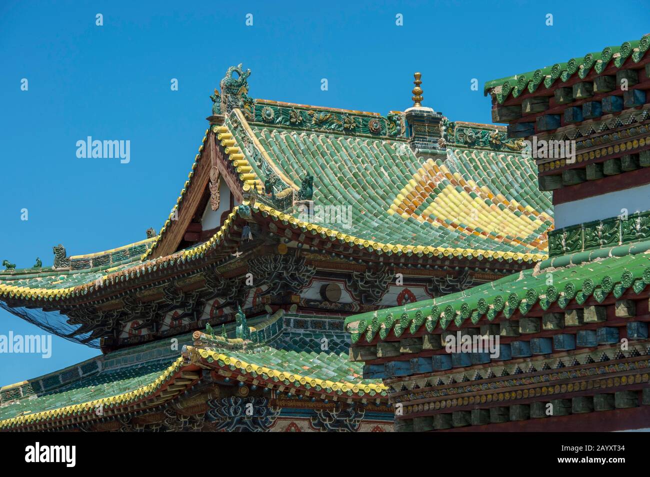 Détail de l'architecture des temples de Zuu, partie du complexe monastère d'Erdene Zuu à Kharakhorum, Mongolie, le plus grand monastère de Mongolie, (monde de l'UNESCO Banque D'Images
