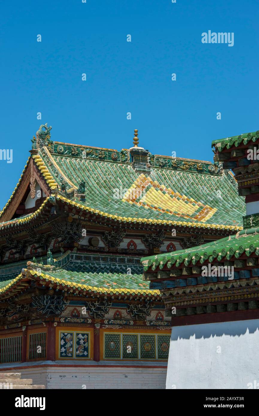 Détail de l'architecture des temples de Zuu, partie du complexe monastère d'Erdene Zuu à Kharakhorum, Mongolie, le plus grand monastère de Mongolie, (monde de l'UNESCO Banque D'Images