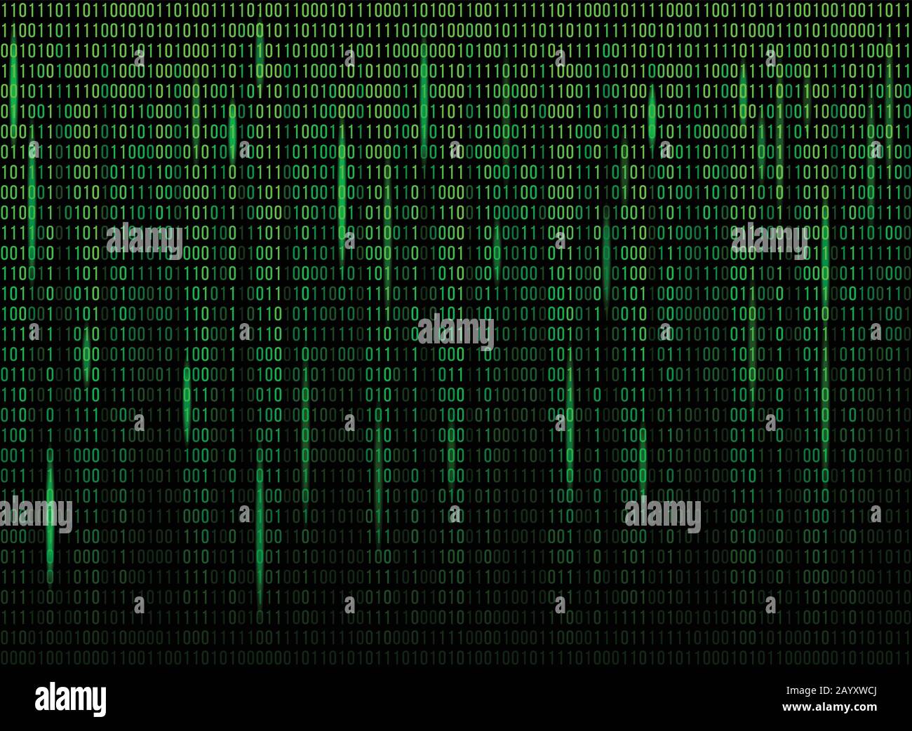 Code de données binaires de l'écran de l'ordinateur. Code numérique continu en vert, données Web abstraites en code binaire. Illustration vectorielle Illustration de Vecteur