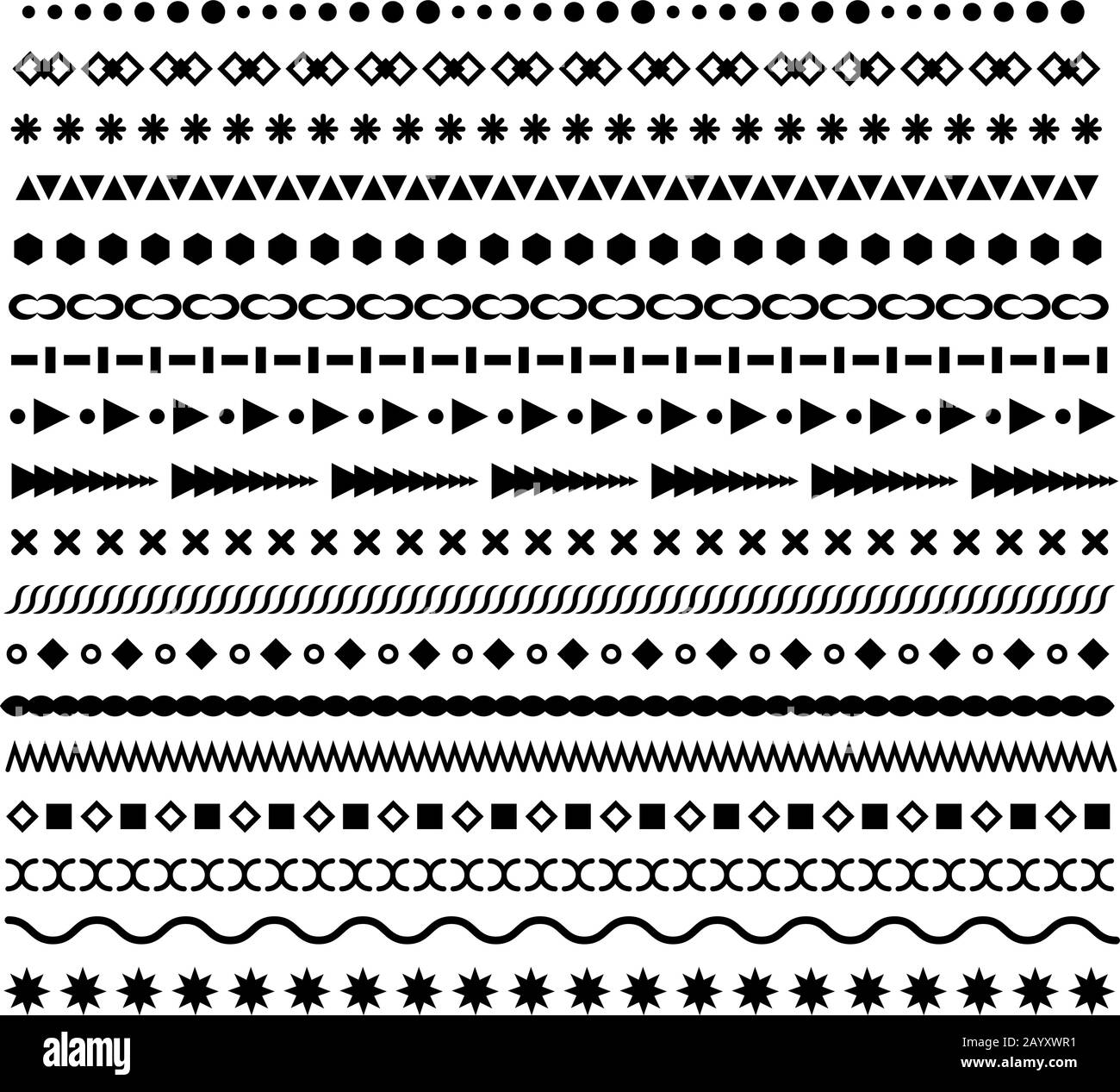 Bordures de ligne définies. Séparateurs vectoriels en pointillés géométriques. Contours horizontaux en blanc Illustration de Vecteur