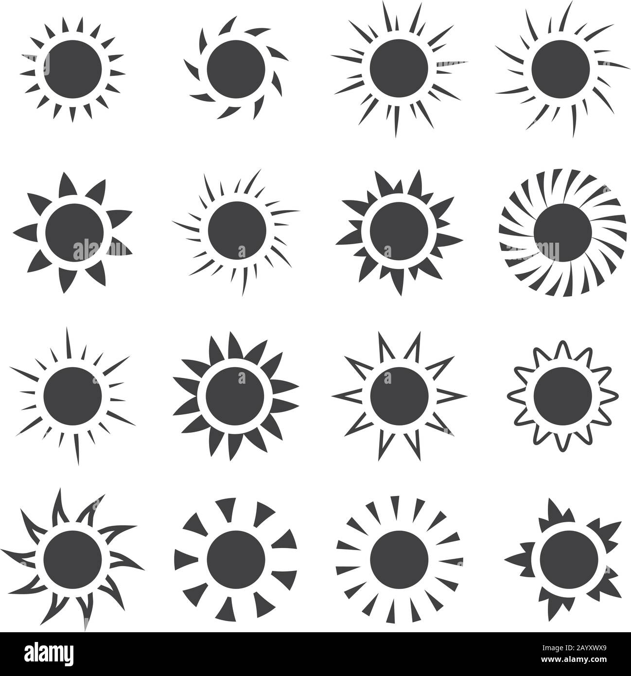 Jeu de vecteurs d'icônes Sun. Chauffer le soleil avec l'illustration sunbeam. Collection Sun Summer Element Illustration de Vecteur