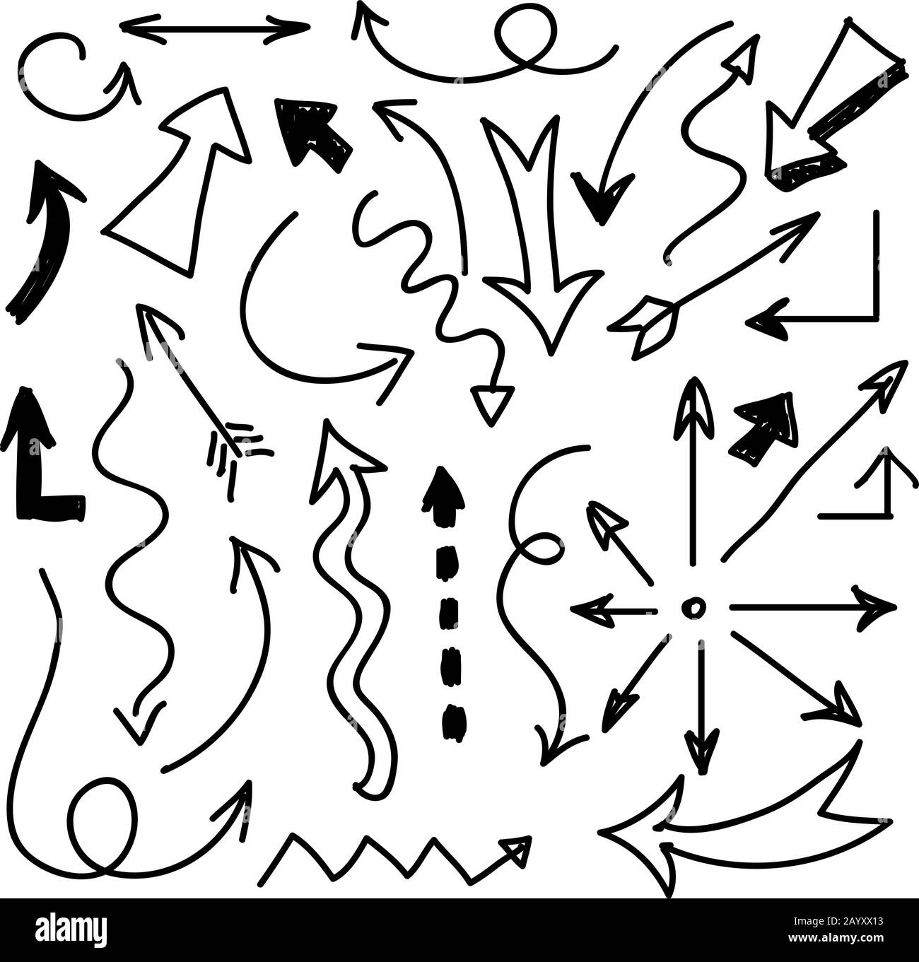 Vecteur de flèches tracées à la main. Ensemble de flèches esquisse et dessin illustration de flèche de dessin Illustration de Vecteur