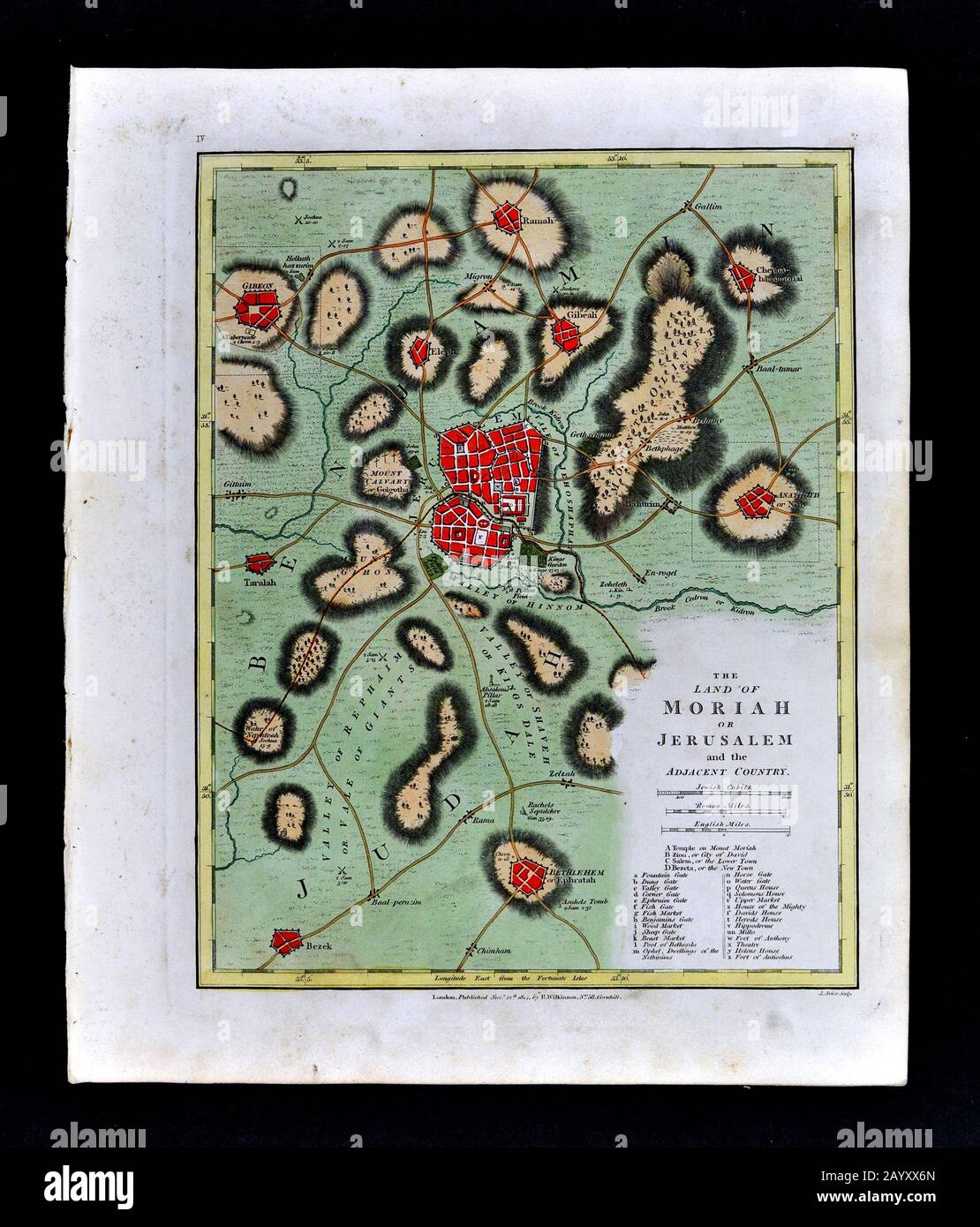 1808 carte de Wilkinson Moriah ou Temple de Jérusalem Zion Bethlehem Mont Olive Calvaire Banque D'Images