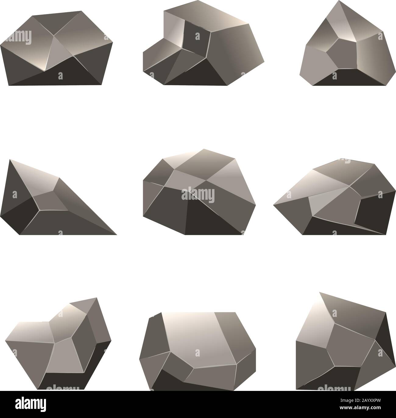 Icônes de vecteur de pierre polygonale ou de poly-roche. Jeu de pierres triangulaires illustration Illustration de Vecteur