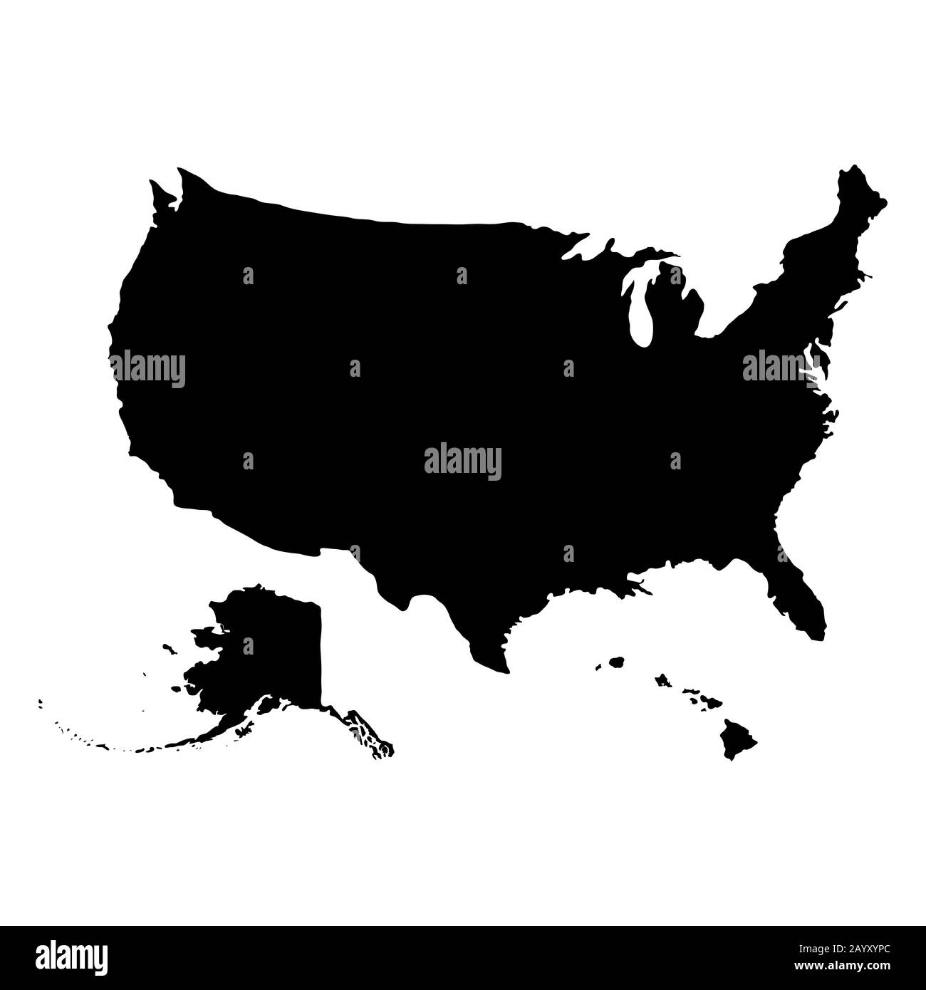 Carte géographique des États-Unis avec l'Alaska et Hawaï isolée sur fond blanc. Illustration plate et vectorielle Illustration de Vecteur
